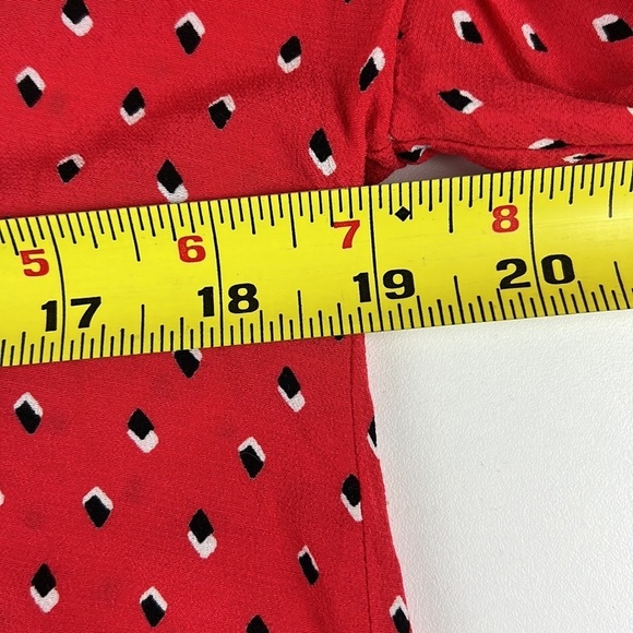 Zara WOMAN Red Patterned  Blouse with Ruffled Flowy Short Sleeves - Picture 6 of 9